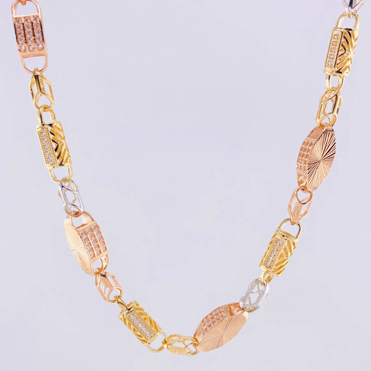 Cadena Rustico Cilindro Rectangular Diamantada 51.7g / 70cm / 5.5mm Tres Oros 18K