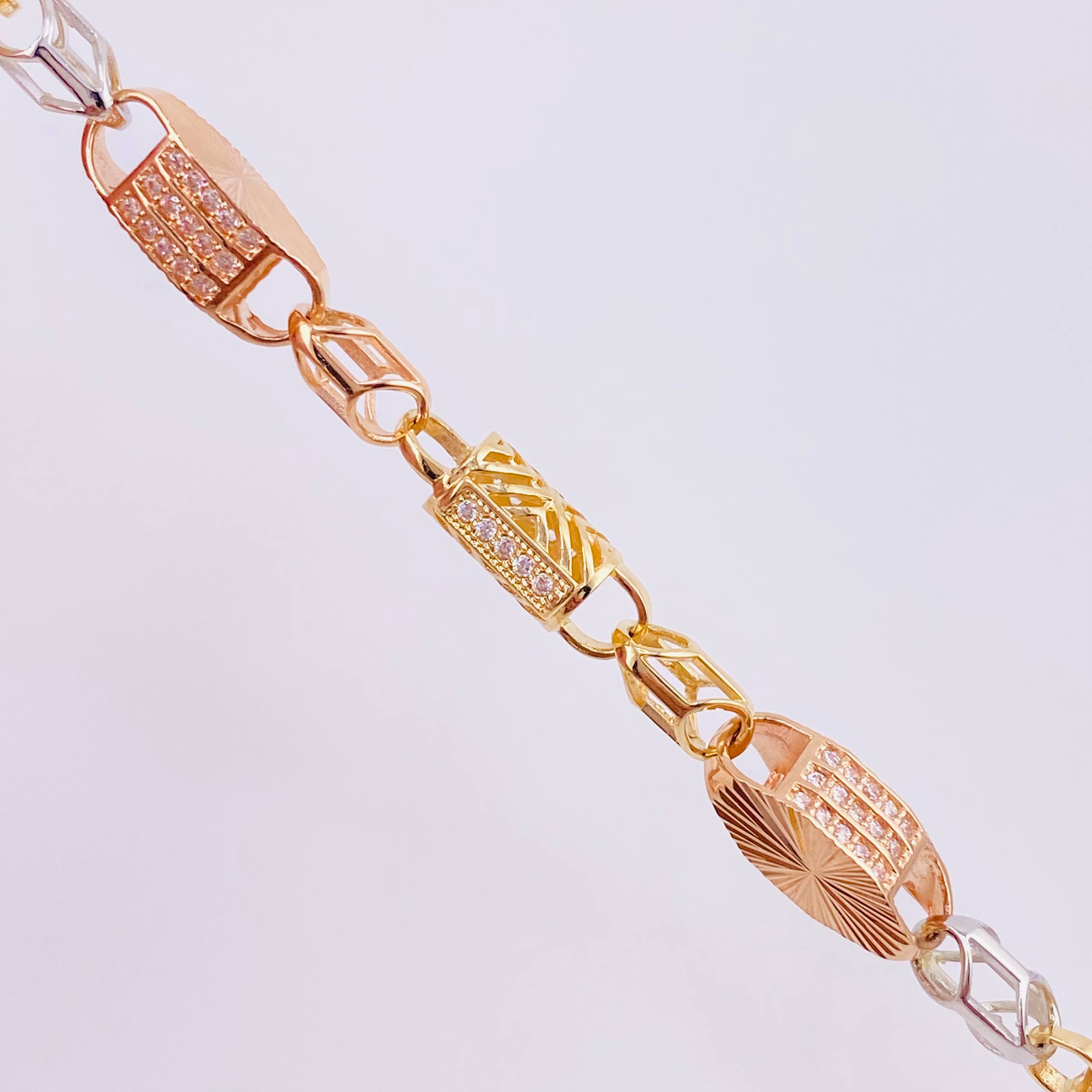 Cadena Rustico Cilindro Rectangular Diamantada 51.7g / 70.6cm / 5.5mm Tres Oros 18K