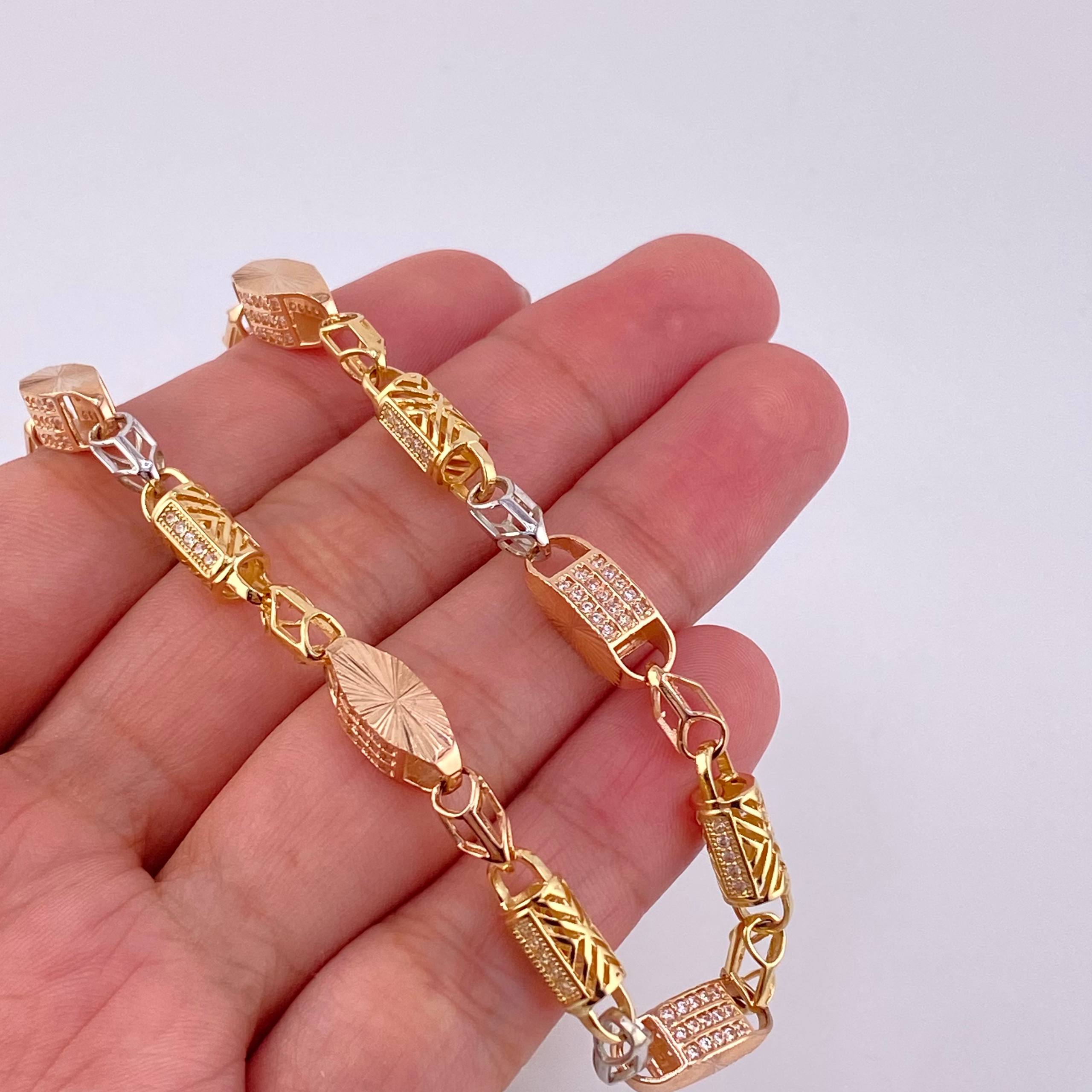 Cadena Rustico Cilindro Rectangular Diamantada 51.7g / 70.6cm / 5.5mm Tres Oros 18K