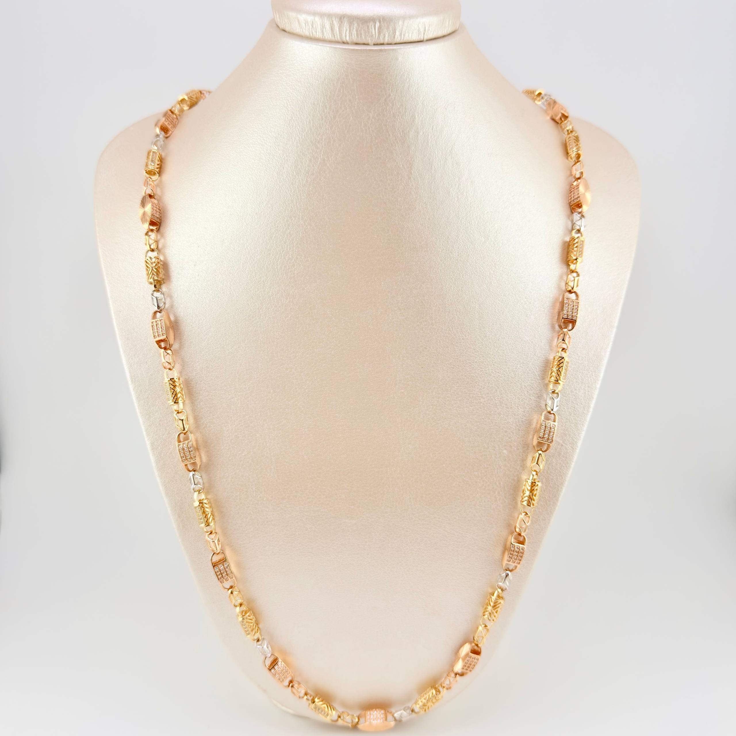 Cadena Rustico Cilindro Rectangular Diamantada 51.7g / 70.6cm / 5.5mm Tres Oros 18K