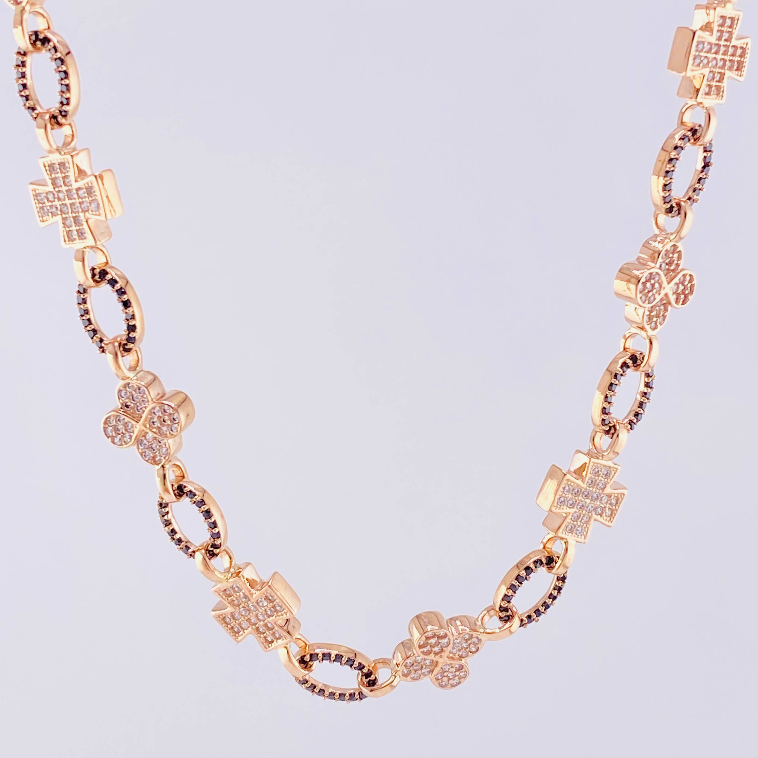 Cadena Rustico Cruz Trebol 51.65g / 71.6cm / 8.9mm Oro Rosa 18K