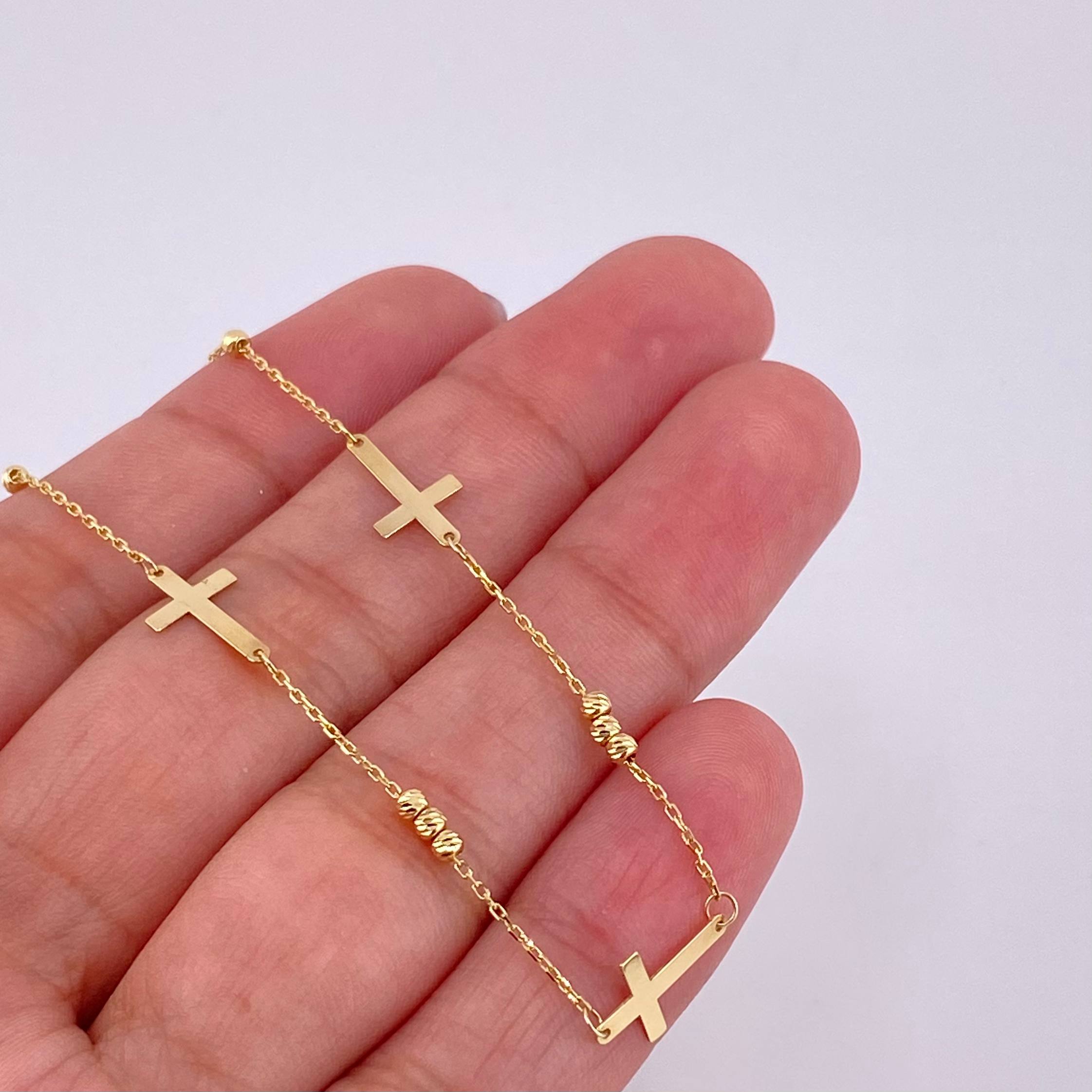 Pulso Aro Seguido Cruz Lisa 1.3g / 19.7cm / 0.6mm Oro Amarillo 18K
