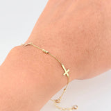Pulso Aro Seguido Cruz Lisa 1.3g / 19.7cm / 0.6mm Oro Amarillo 18K