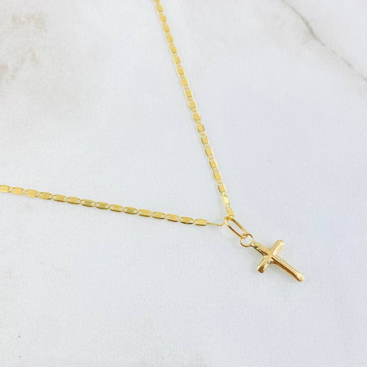 Set Cadena y Dije Plana + Cruz Lisa 1.5gr / Oro Amarillo 18K (Oferta)