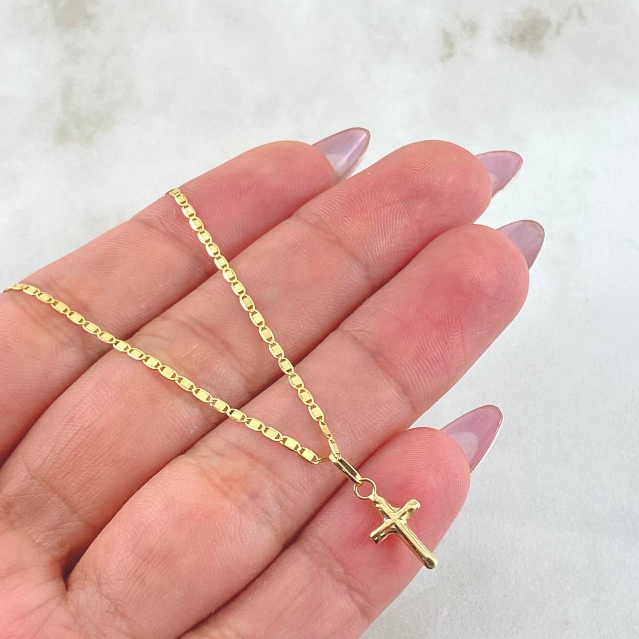 Set Cadena y Dije Plana + Cruz Lisa 1.5gr / Oro Amarillo 18K (Oferta)