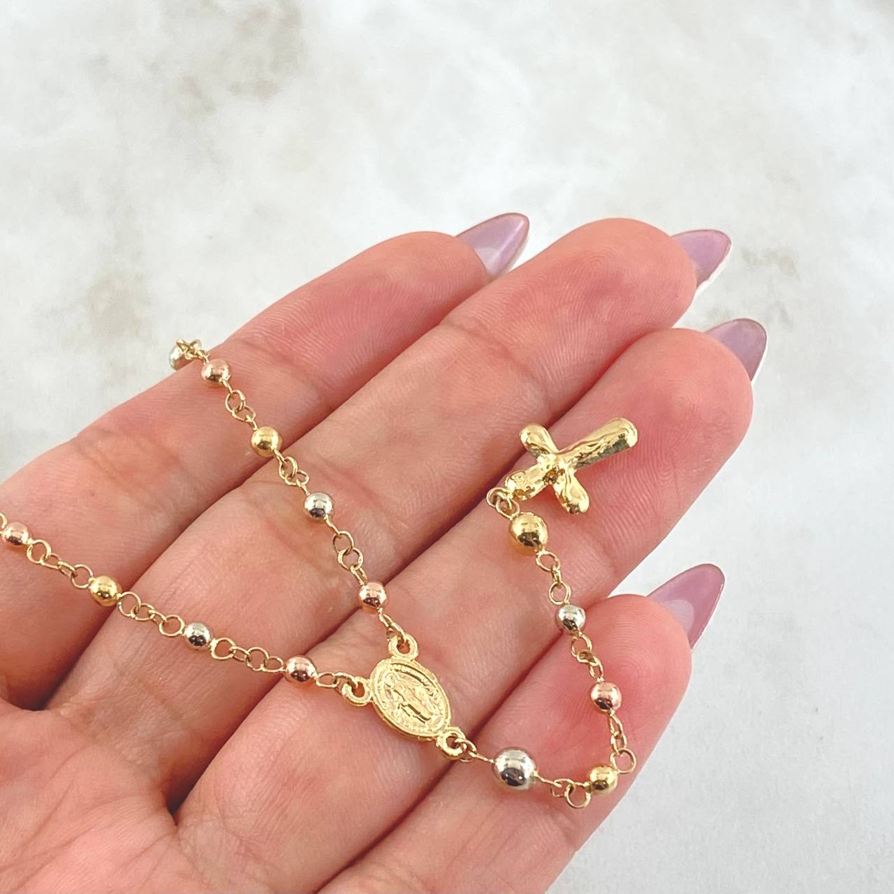 Rosario Virgen Milagrosa 6.4gr / 60cm / 3mm-4mm Tres Oros 18K *