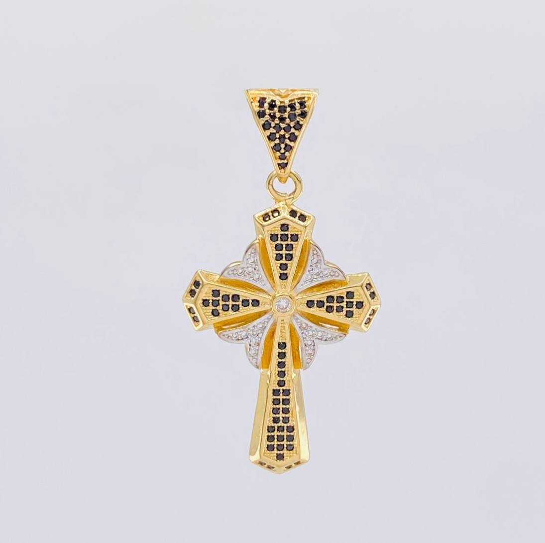 Dije Cruz Floral 6.6g / 4.7cm Dos Oros Amarillo Blanco 18K