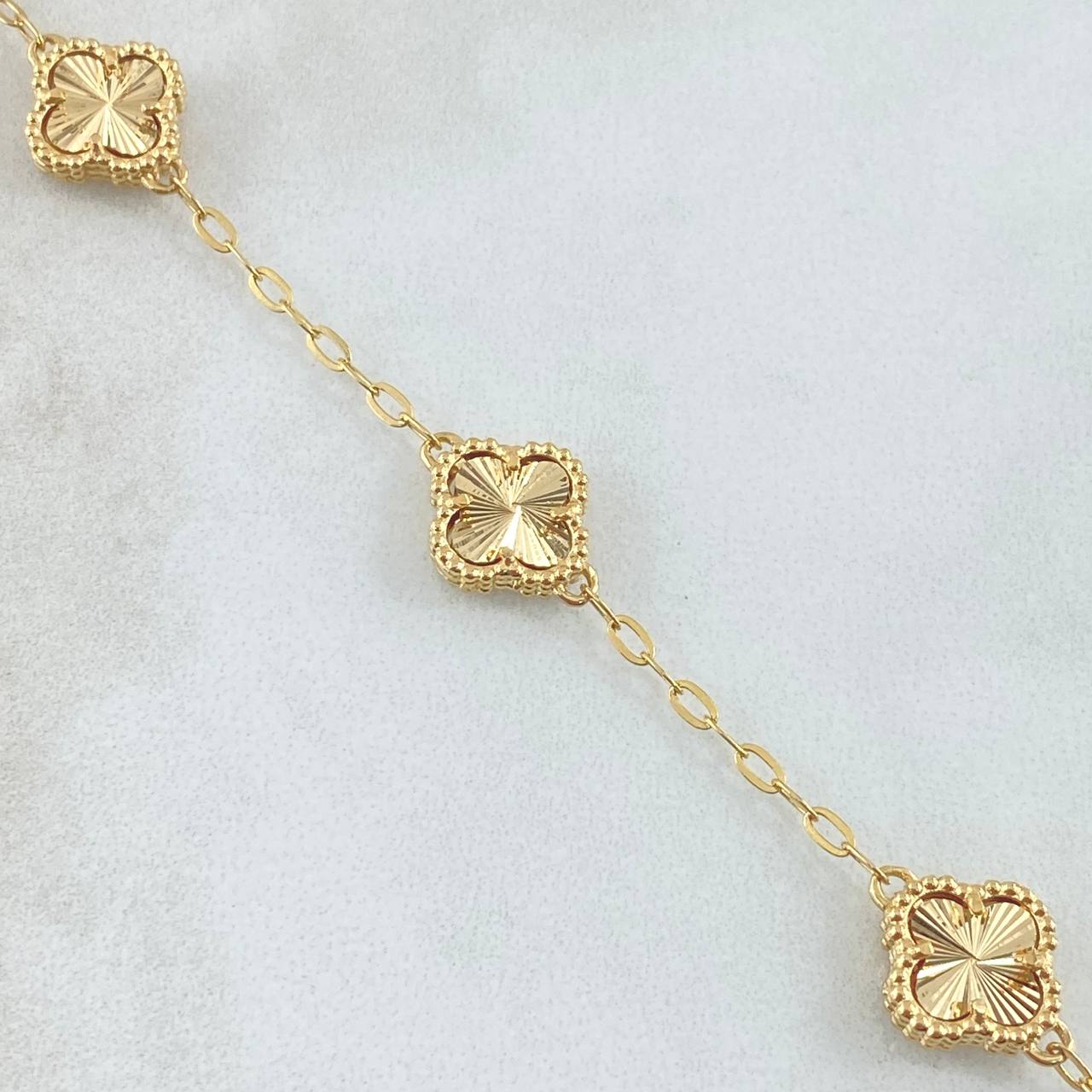 Pulso Aro Seguido Trébol VCyA Gradual 4.25gr / 16.5cm-18.5cm / 1.9mm Diamantado Punteado Oro Amarillo Nac.Esp. 18K ©