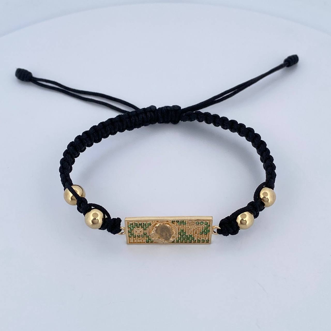 Pulsera Negra Billete Dólar 4.2gr / Oro 18K $