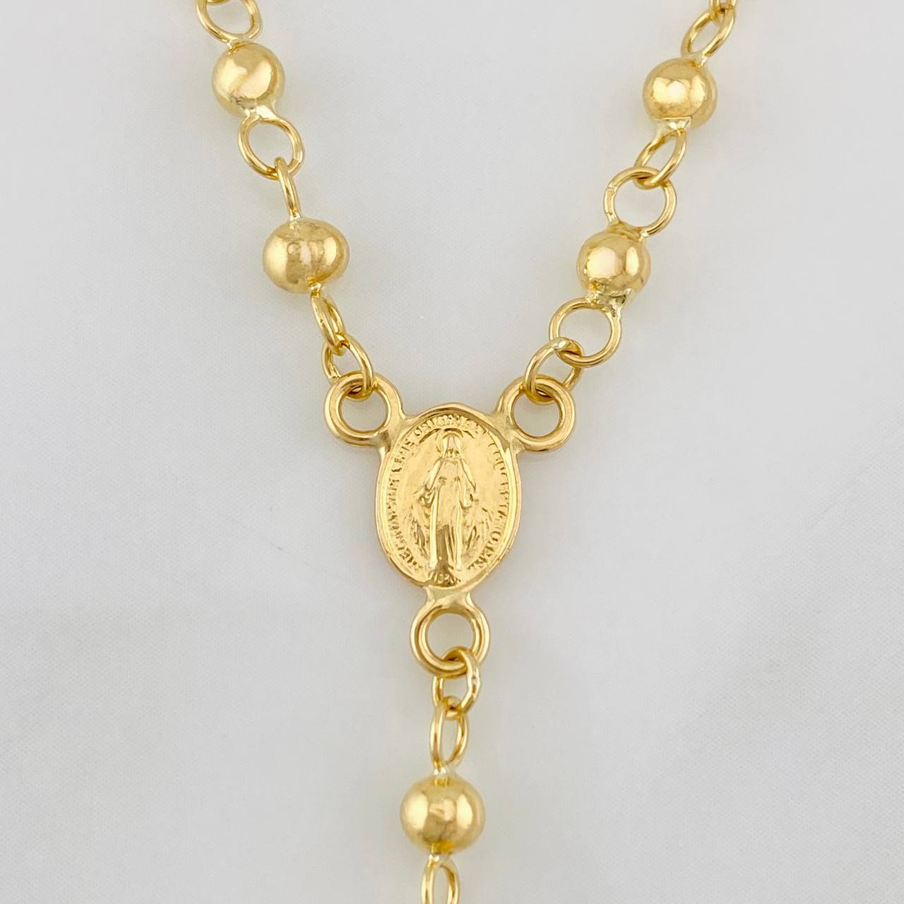 Rosario Virgen Milagrosa Cruz 7.4g / 45cm / 3mm-4mm Oro Amarillo 18K