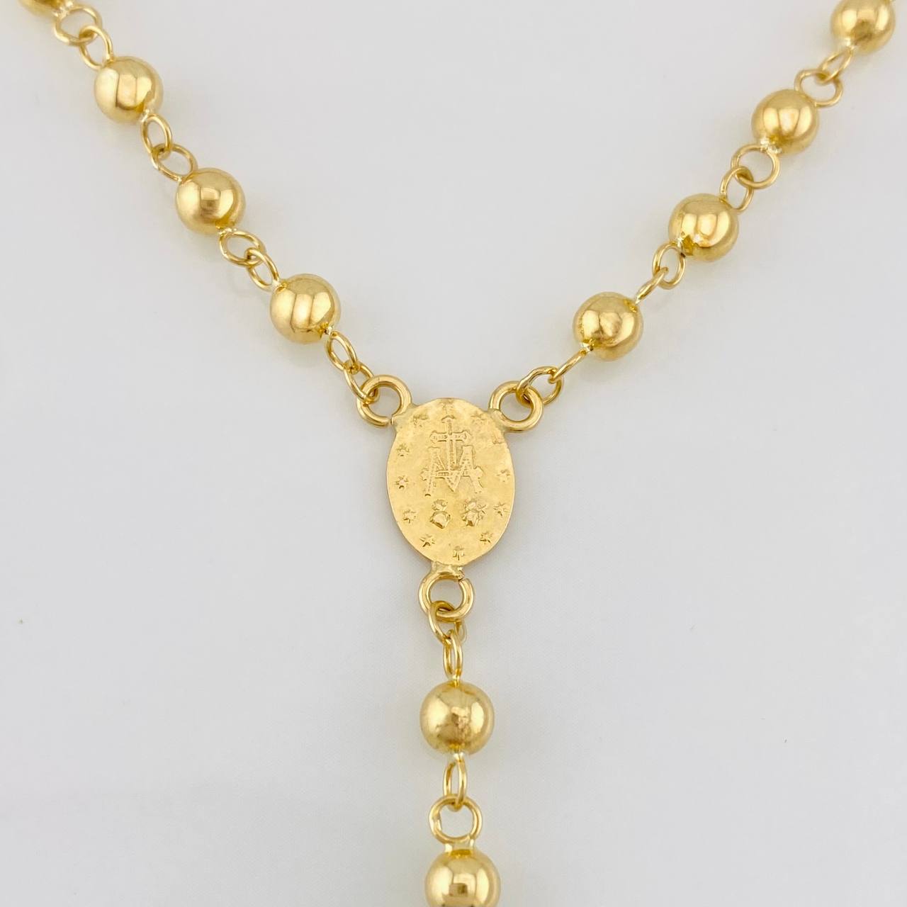 Rosario Virgen Milagrosa Cruz 10.85g / 50cm / 4mm-5m Oro Amarillo 18K
