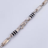 Cadena Rustica Tribal 13.65gr / 60.5cm / 4mm Barril Cauchos Negros Oro Blanco 18K $