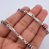 Cadena Rustica Tribal 13.65gr / 60.5cm / 4mm Barril Cauchos Negros Oro Blanco 18K $