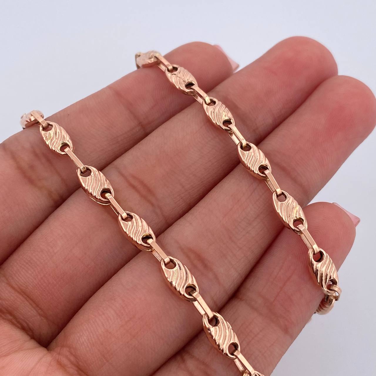 Cadena Rustica 9.15gr / 58cm / 3.7mm Eslabon Lineas Oro Rosa 18K $