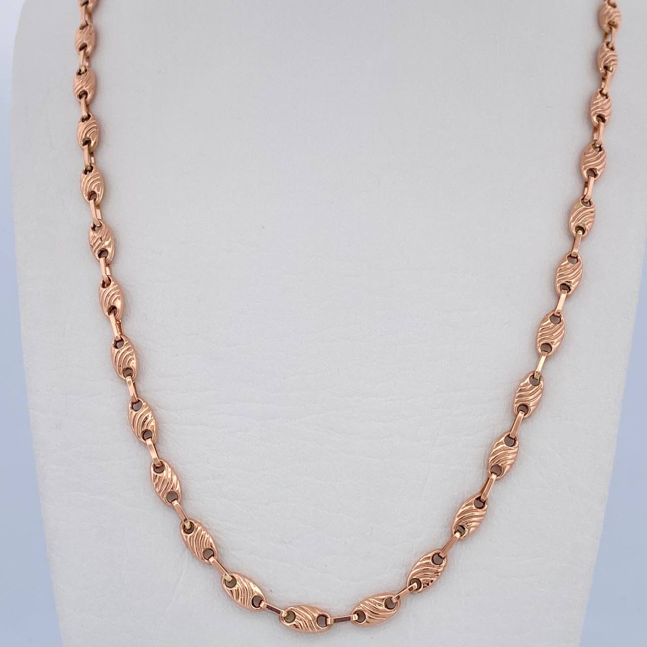 Cadena Rustica 9.15gr / 58cm / 3.7mm Eslabon Lineas Oro Rosa 18K $