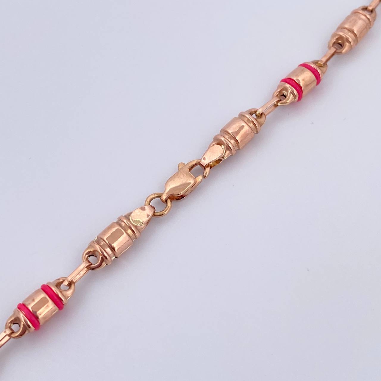 Cadena Rustica Barril 12.6gr / 60.6cm / 4.3mm Cauchos Fucsias Azules Oro Rosa 18K $