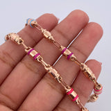 Cadena Rustica Barril 12.6gr / 60.6cm / 4.3mm Cauchos Fucsias Azules Oro Rosa 18K $