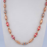 Cadena Rustica Barril 12.6gr / 60.6cm / 4.3mm Cauchos Fucsias Azules Oro Rosa 18K $