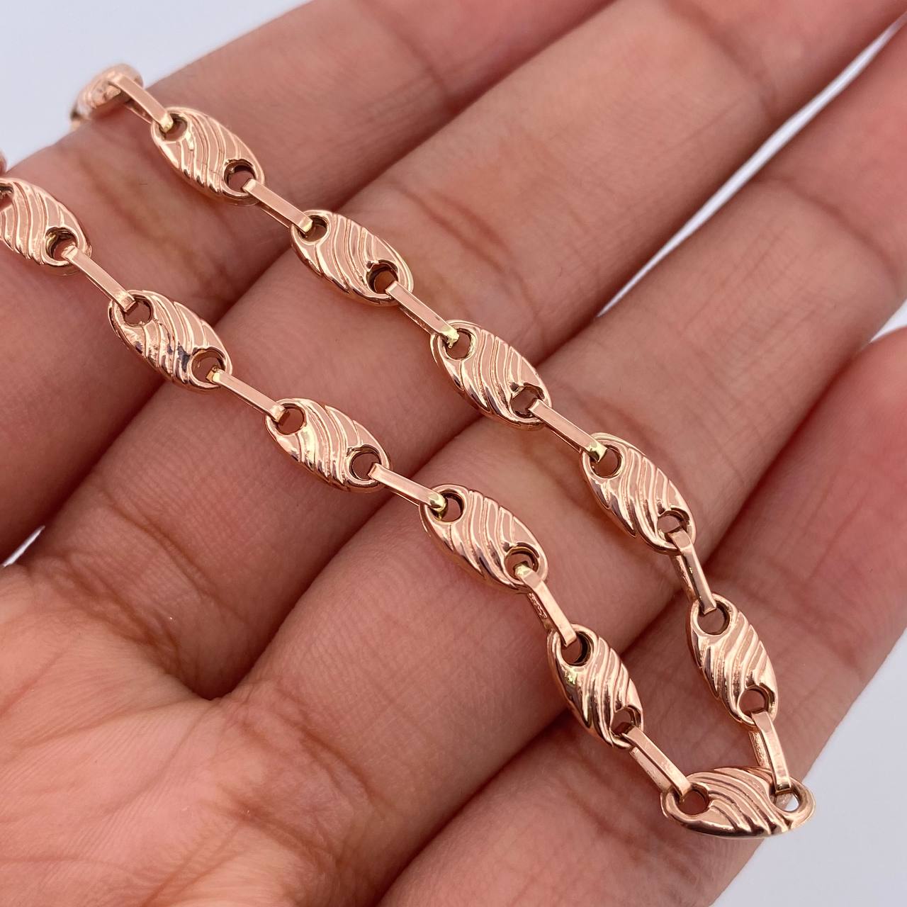 Pulso Rustico 3.05gr / 18.8cm / 3.8mm Eslabon Lineas Oro Rosa 18K $