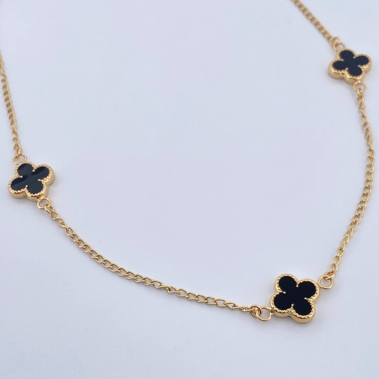 Cadena Espiga Trebol 6.95gr / 51.2cm / 1.2mm Electroestatico Negro Oro Amarillo 18K &