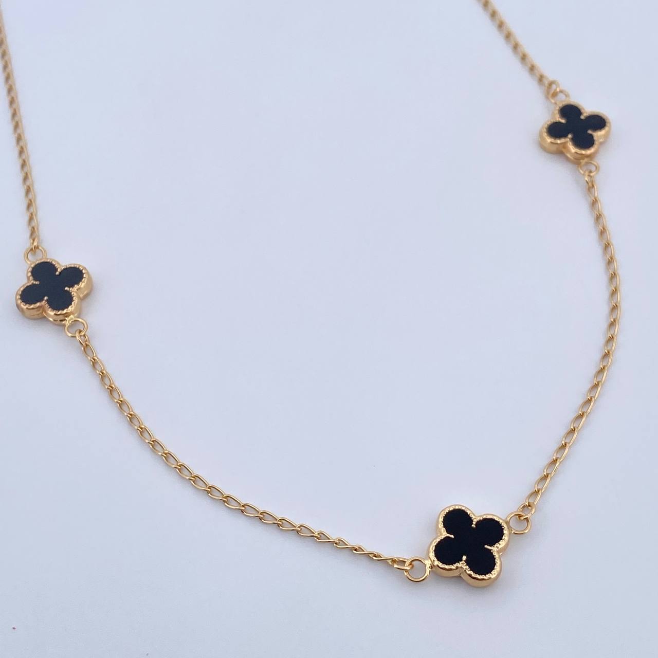 Cadena Espiga Trebol 4.25gr / 46.1cm / 1.1mm Electroestatico Negro Oro Amarillo 18K &
