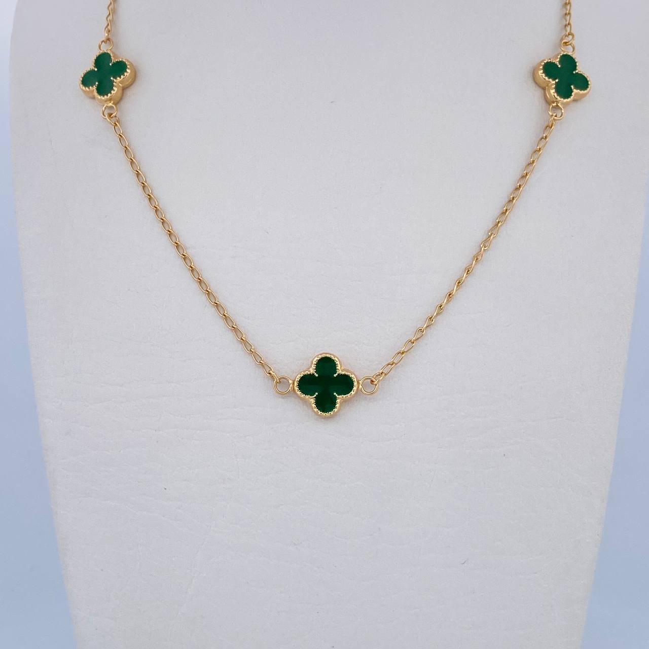 Cadena Espiga Trebol 4.1gr / 45.8cm / 1.1mm Electroestatico Verde Oro Amarillo 18K &