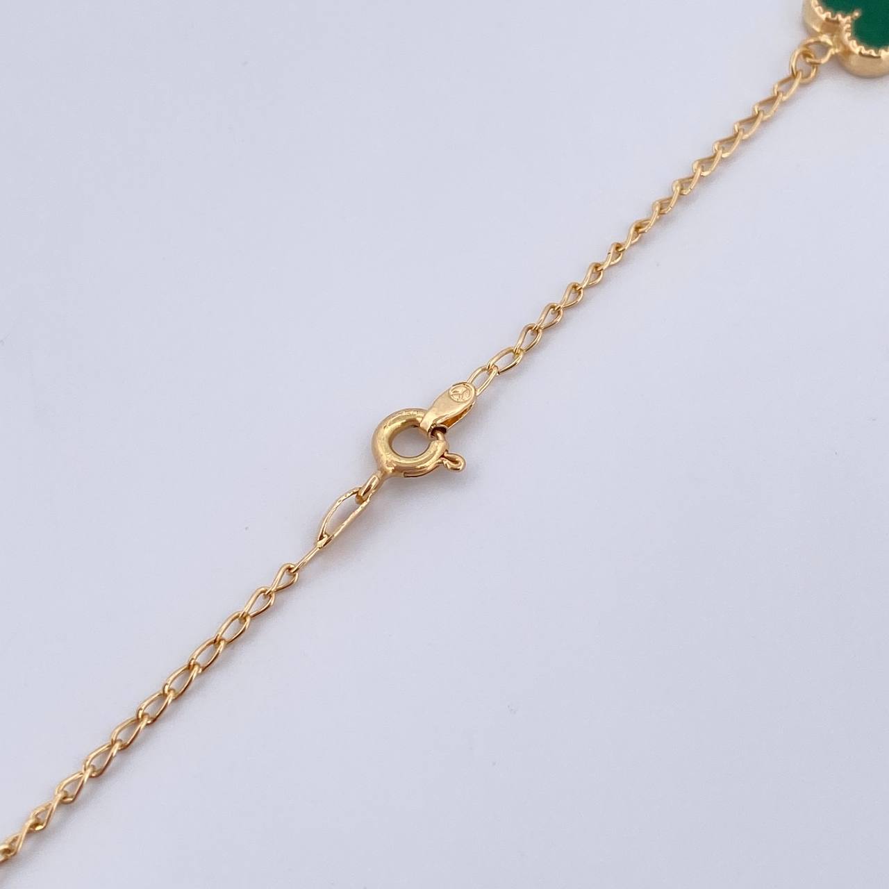 Cadena Espiga Trebol 6.35gr / 44.4cm / 1.2mm Electroestatico Verde Oro Amarillo 18K &