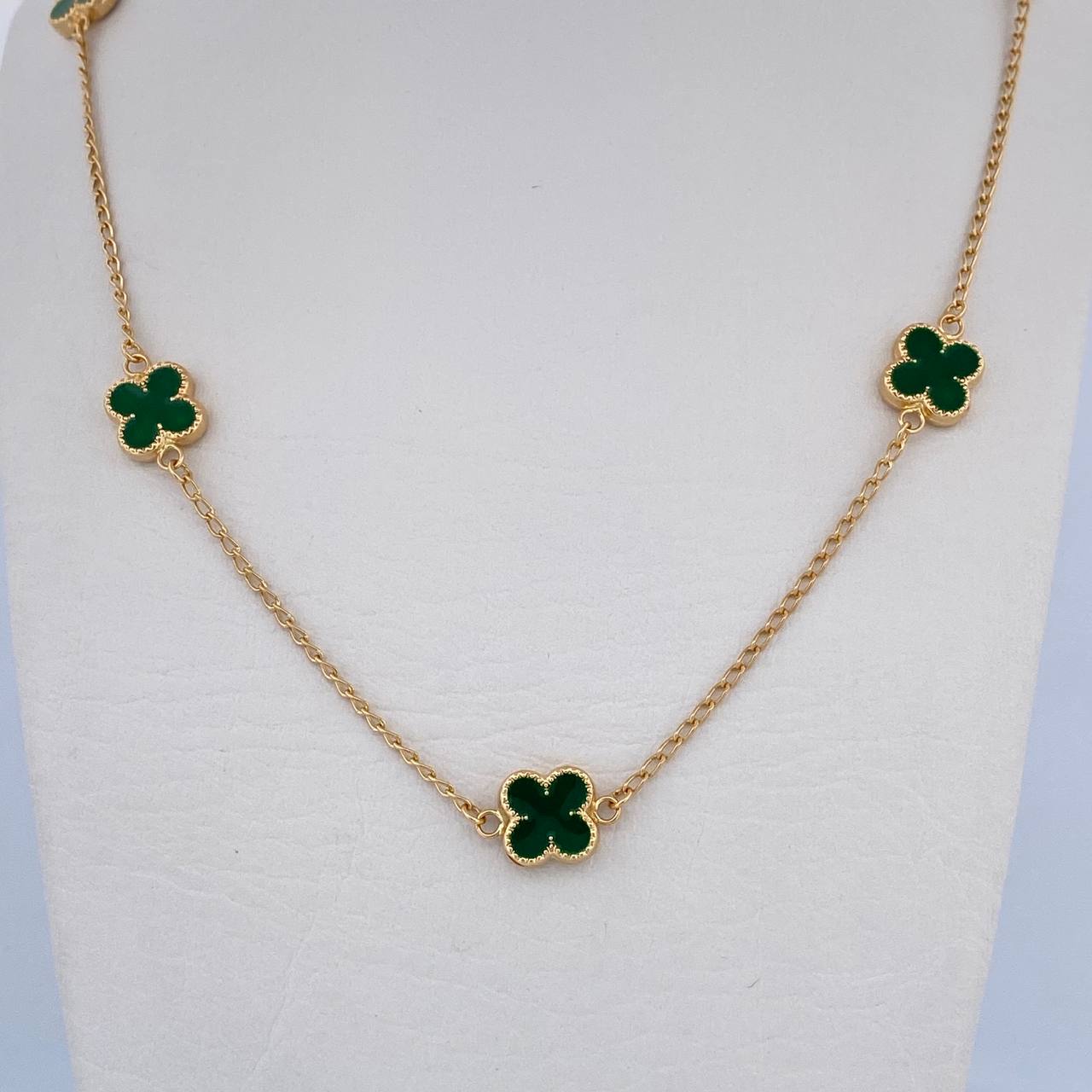 Cadena Espiga Trebol 6.35gr / 44.4cm / 1.2mm Electroestatico Verde Oro Amarillo 18K &