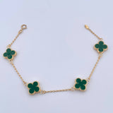 Pulso Espiga Trebol 4.8gr / 18.5cm / 1.2mm Electroestatico Verde Oro Amarillo 18K &