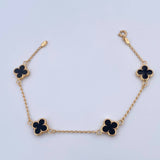 Pulso Espiga Trebol 3.3gr / 18.3cm / 1.2mm Electroestatico Negro Oro Amarillo 18K &