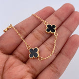 Pulso Espiga Trebol 3.3gr / 18.3cm / 1.2mm Electroestatico Negro Oro Amarillo 18K &