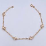 Pulso Aro Seguido Trebol  3.15gr / 19.6cm / 1.3mm Circones Blancos Oro Amarillo 18K &