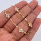 Pulso Aro Seguido Trebol  3.15gr / 19.6cm / 1.3mm Circones Blancos Oro Amarillo 18K &