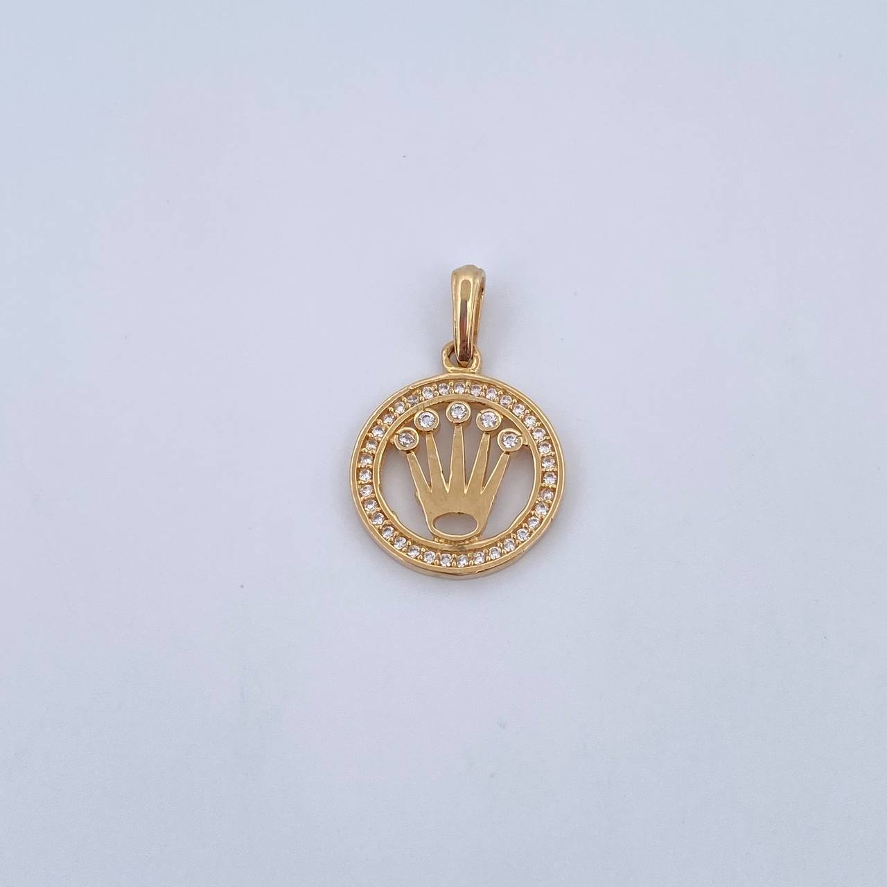 Dije Corona RX 2.2gr / 2.2cm / Circones Blancos Oro Amarillo 18K &