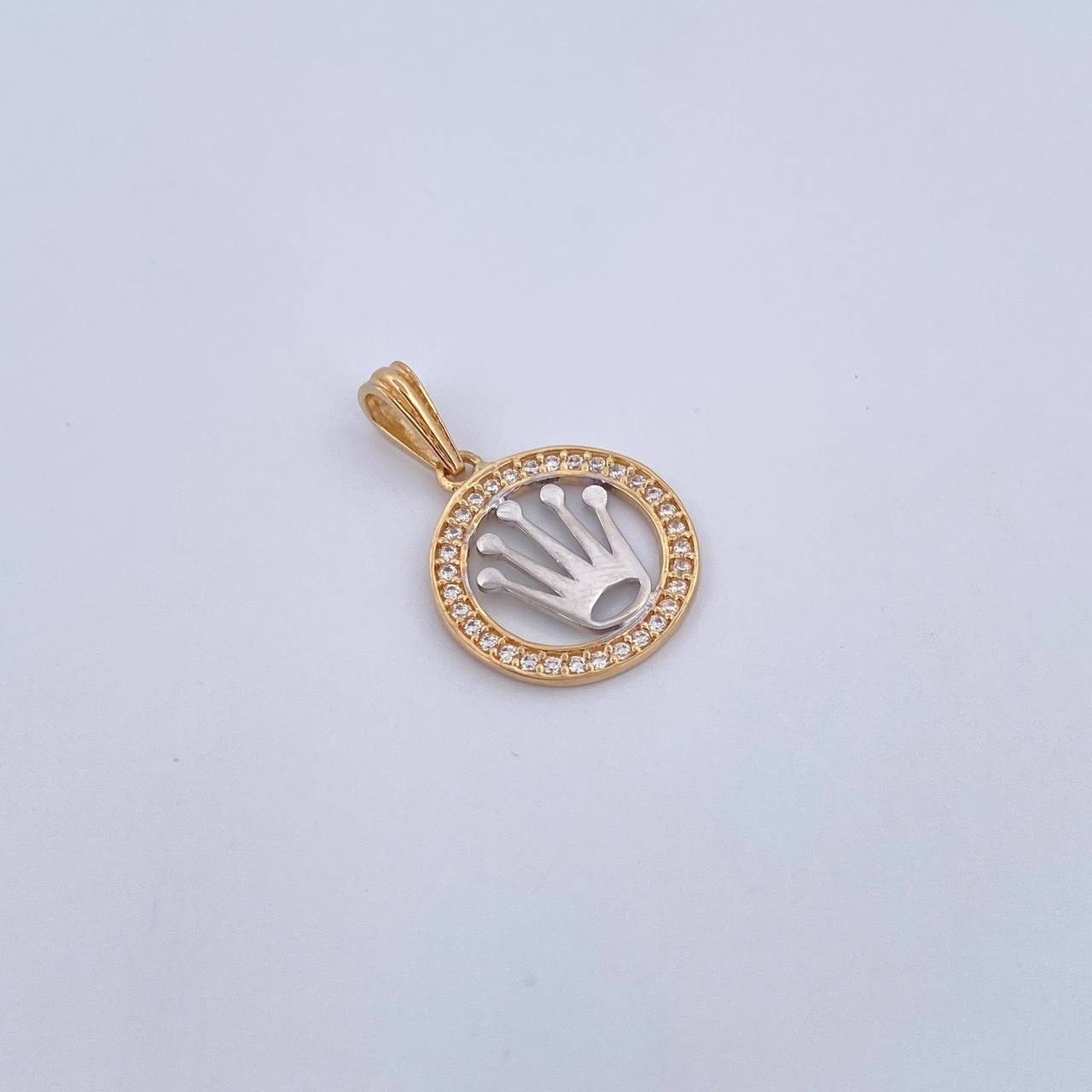 Dije Corona RX 1.45gr / 2.2cm / Circones Blancos Dos Oros Amarillo Blanco 18K &