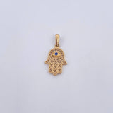 Dije Mano Hamsa 1.35gr / 2.5cm / Circon Azul Oro Amarillo 18K &