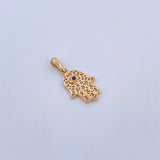 Dije Mano Hamsa 1.35gr / 2.5cm / Circon Azul Oro Amarillo 18K &
