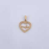 Dije Corazon Linea De Vida 1.45gr / 2.2cm / Circones Blancos Oro Amarillo 18K &