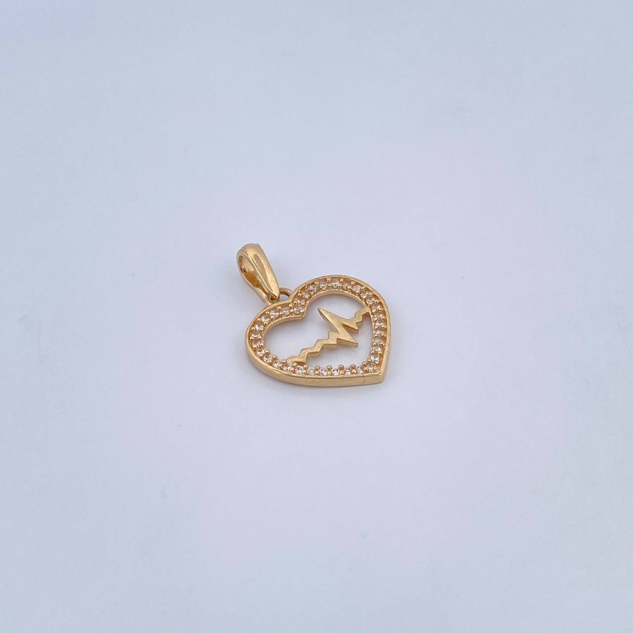 Dije Corazon Linea De Vida 1.45gr / 2.2cm / Circones Blancos Oro Amarillo 18K &