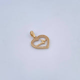 Dije Corazon Linea De Vida 1.45gr / 2.2cm / Circones Blancos Oro Amarillo 18K &