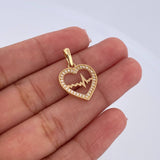 Dije Corazon Linea De Vida 1.45gr / 2.2cm / Circones Blancos Oro Amarillo 18K &
