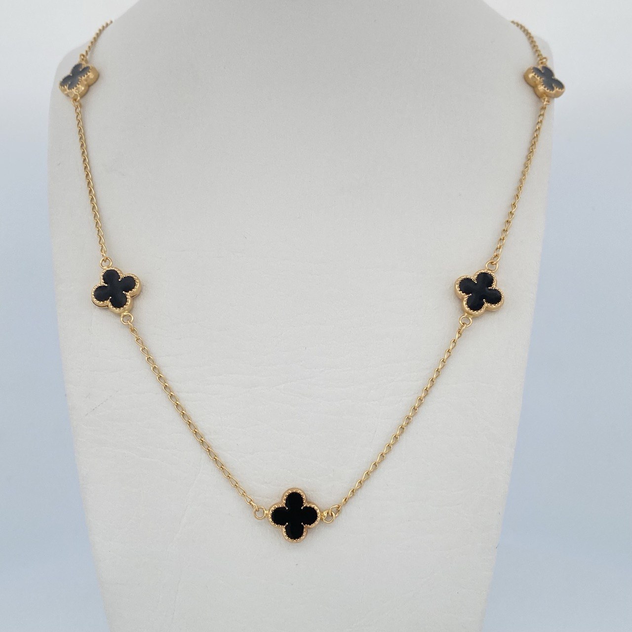 Cadena Espiga Trebol 6.95gr / 51.2cm / 1.2mm Electroestatico Negro Oro Amarillo 18K &