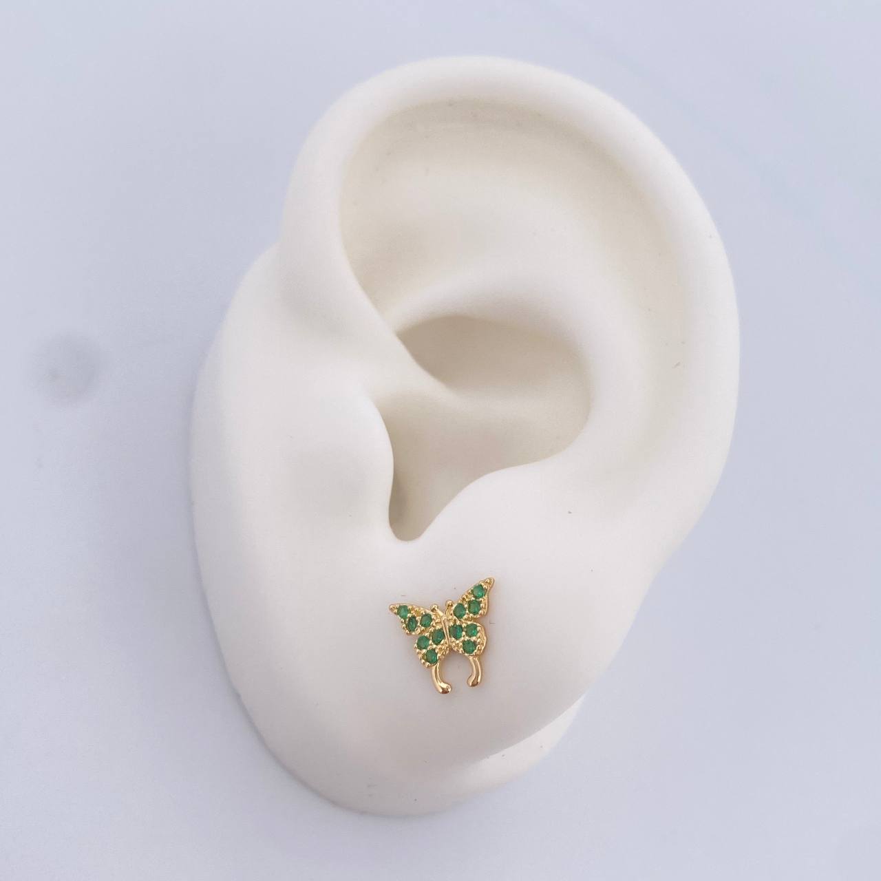 Topos Mariposa 0.85gr / Circones Verdes Oro Amarillo 18K $