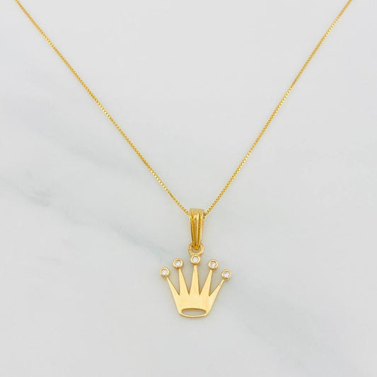 Set Cadena Veneciana + Dije Corona / 2.2g / 50cm Oro Amarillo 18K