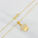 Set Cadena Veneciana + Dije Corona / 2.2g / 50cm Oro Amarillo 18K