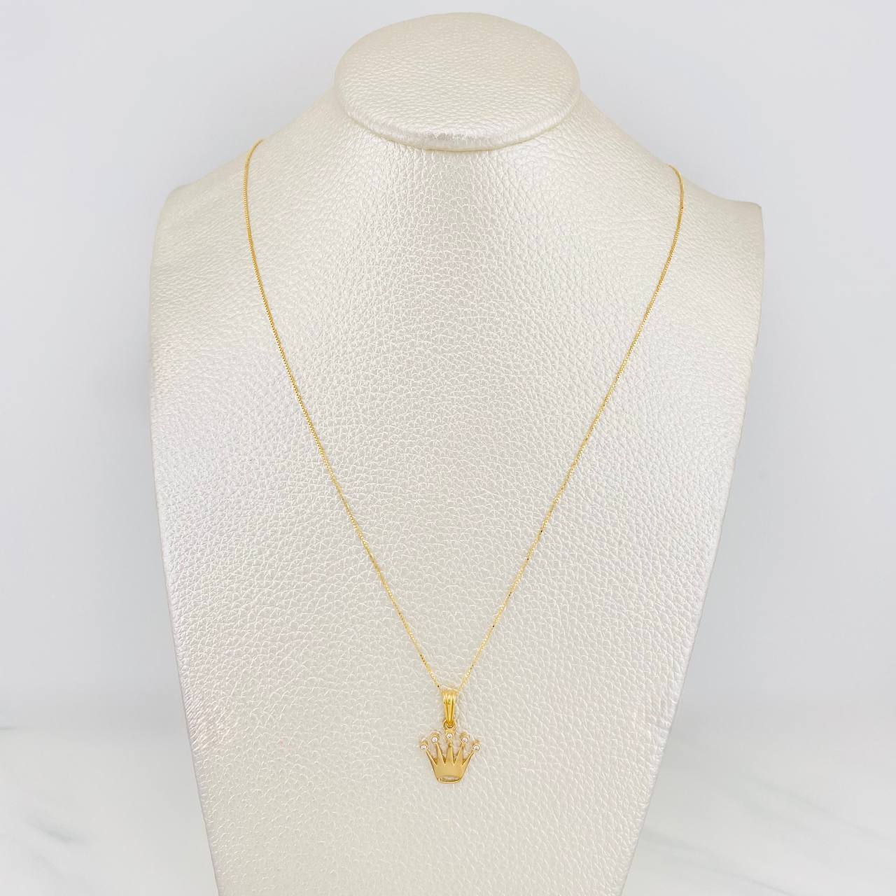 Set Cadena Veneciana + Dije Corona / 2.2g / 50cm Oro Amarillo 18K