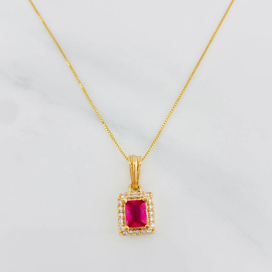 Set Cadena Veneciana + Dije Halo Cuadrado / 2.45g / 50cm Oro Amarillo 18K