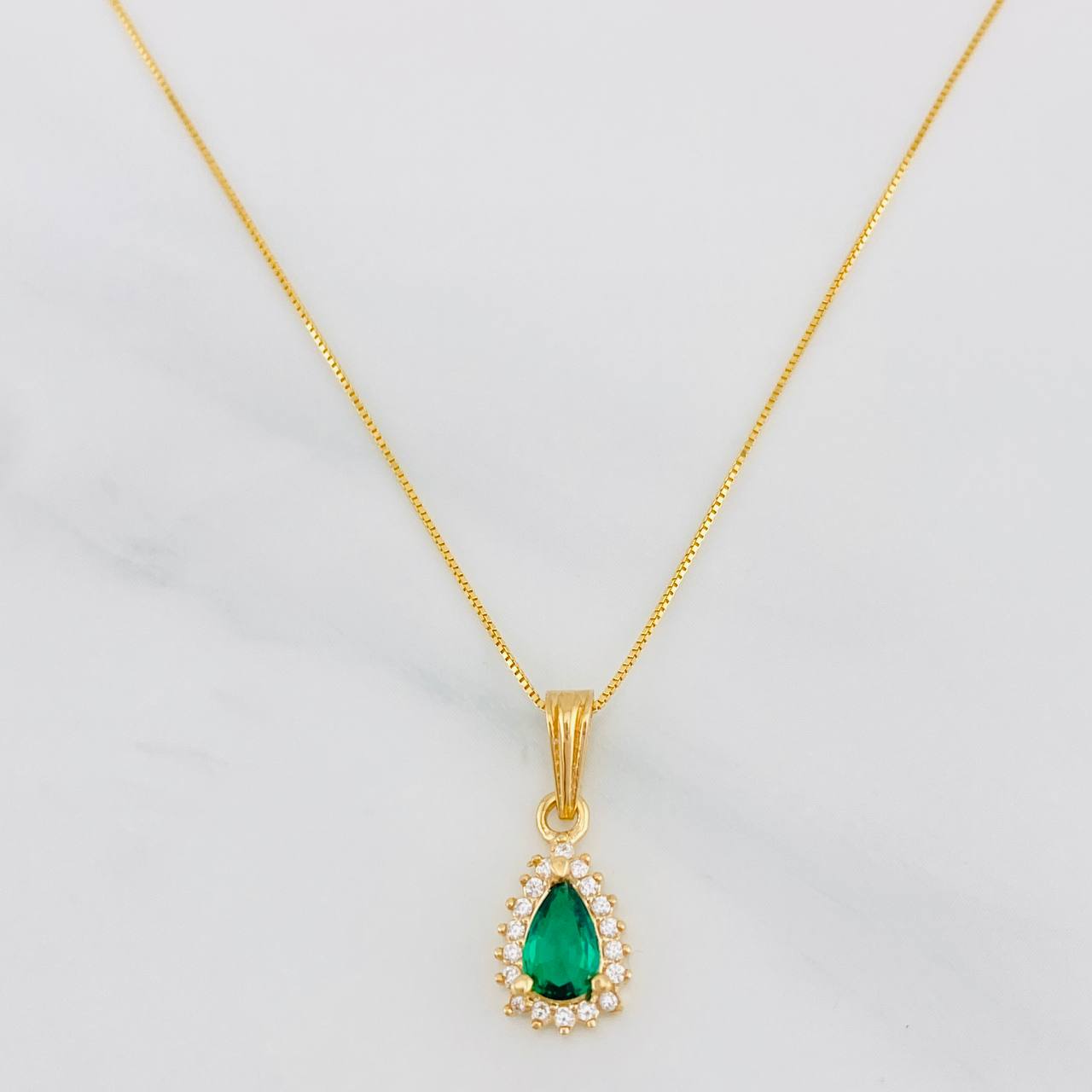 Set Cadena Veneciana + Dije Halo Gota / 2.25g / 50cm Oro Amarillo 18K