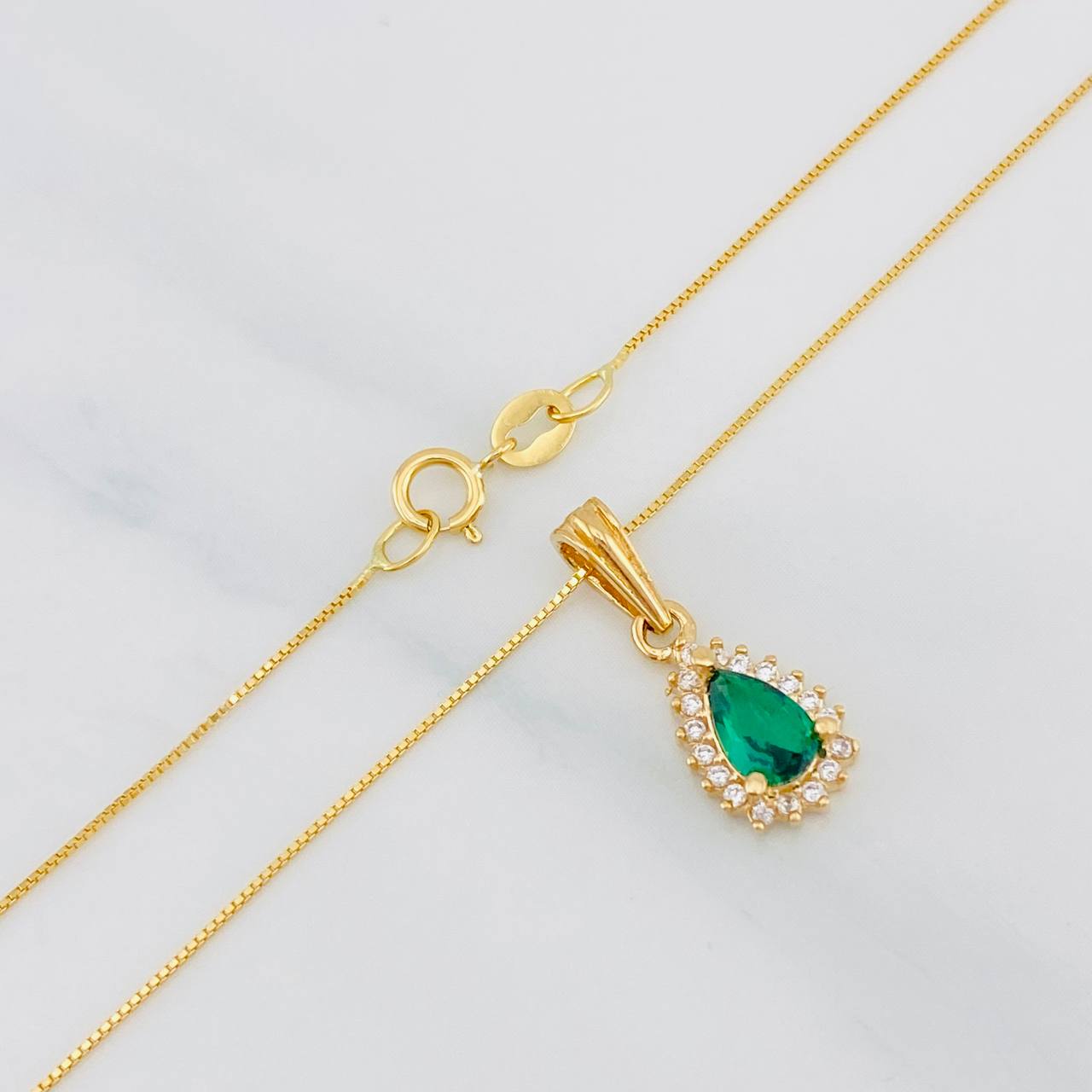 Set Cadena Veneciana + Dije Halo Gota / 2.25g / 50cm Oro Amarillo 18K