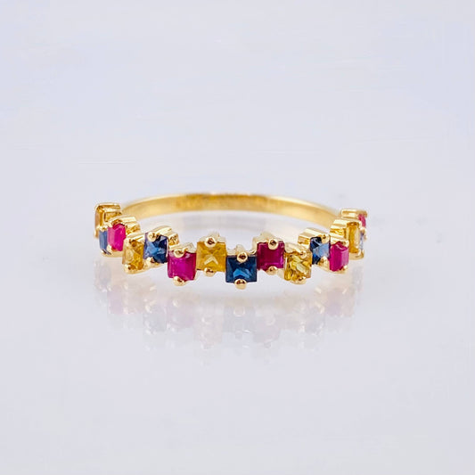 Anillo Zafiros Amarillos Azules Fucsias 91pts 1.9gr / T6 1/2 / Oro Amarillo 18K